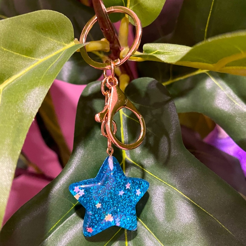 Blue Star Glitter Keychain